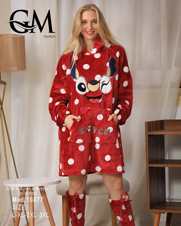 بيجامة شتوية نسائية قطيفة برسومات لطيفة – موديل 10377 | GM Fashion