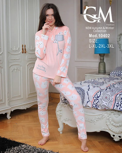 10402طقم بيجامة شتوي نسائي GM Fashion | موديل 10402 برسمه دبدوب