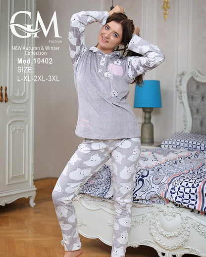 10402طقم بيجامة شتوي نسائي GM Fashion | موديل 10402 برسمه دبدوب