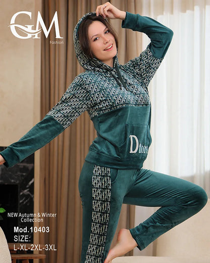 طقم رياضي شتوي نسائي GM Fashion | موديل 10403 بقلنسوة