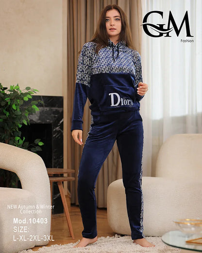 طقم رياضي شتوي نسائي GM Fashion | موديل 10403 بقلنسوة