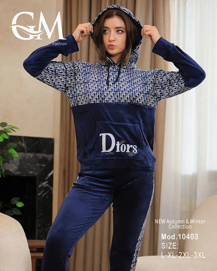 طقم رياضي شتوي نسائي GM Fashion | موديل 10403 بقلنسوة