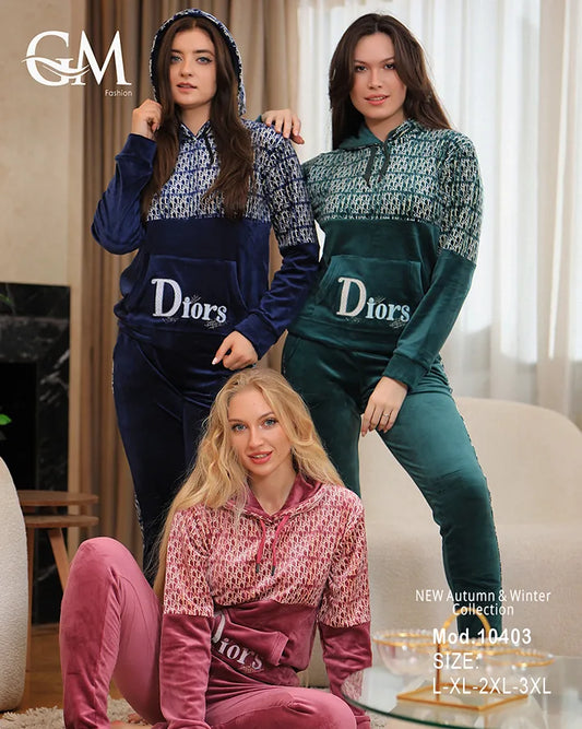 طقم رياضي شتوي نسائي GM Fashion | موديل 10403 بقلنسوة