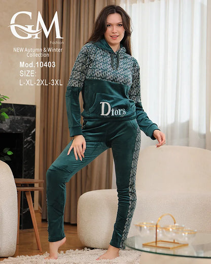 طقم رياضي شتوي نسائي GM Fashion | موديل 10403 بقلنسوة