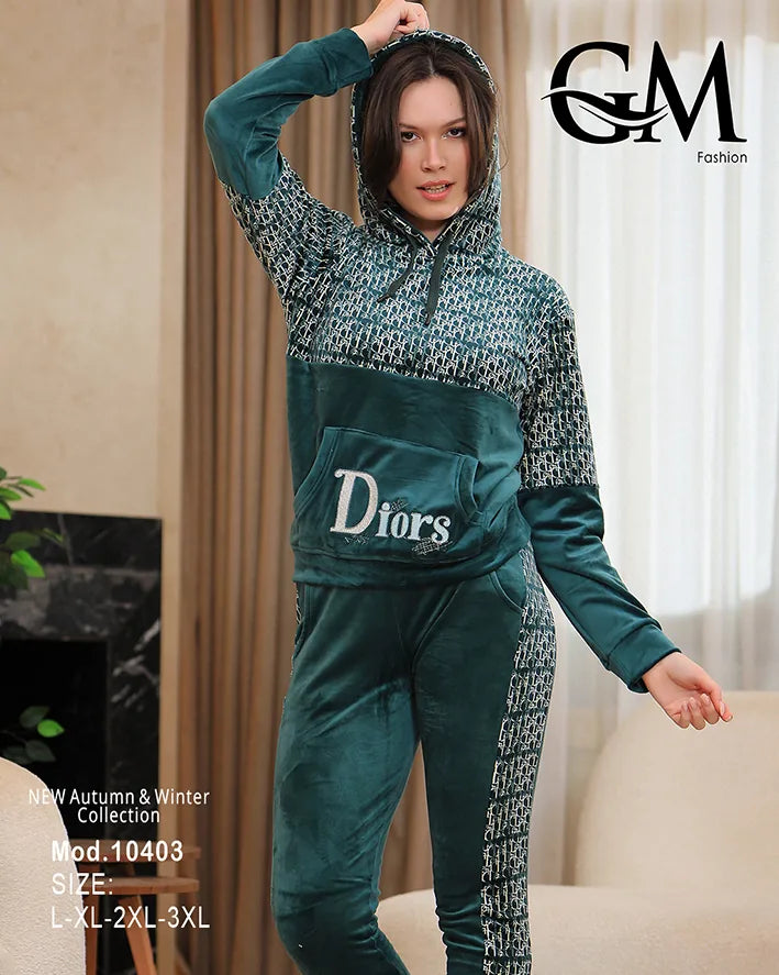 طقم رياضي شتوي نسائي GM Fashion | موديل 10403 بقلنسوة