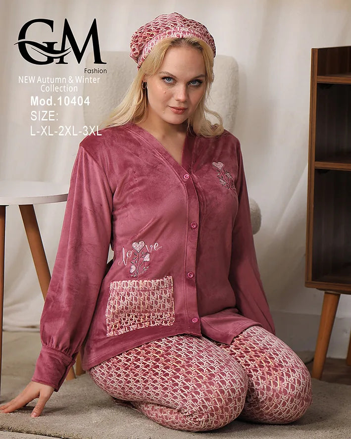 طقم بيجامة شتوي نسائية GM Fashion | موديل 10404 بتصميم جاكيت