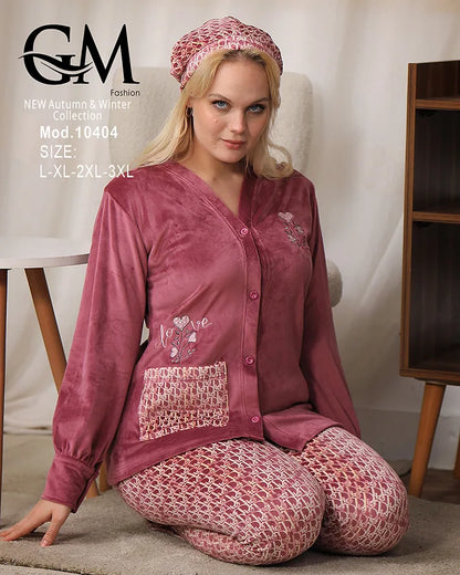 طقم بيجامة شتوي نسائية GM Fashion | موديل 10404 بتصميم جاكيت