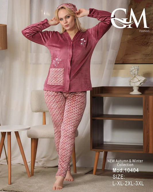 طقم بيجامة شتوي نسائية GM Fashion | موديل 10404 بتصميم جاكيت