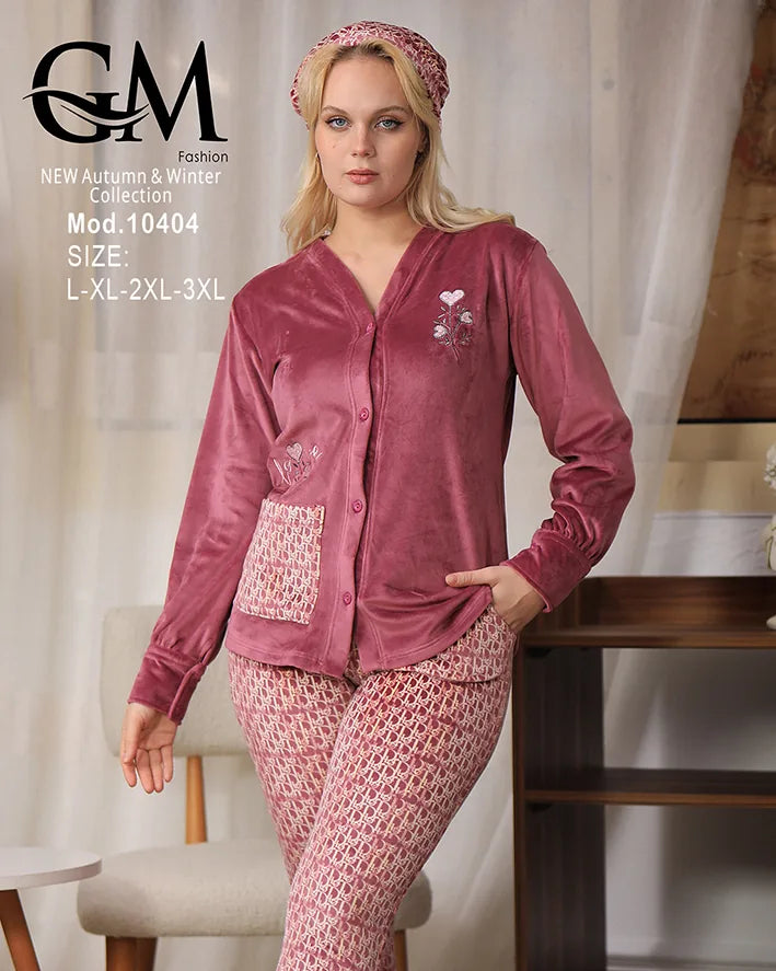 طقم بيجامة شتوي نسائية GM Fashion | موديل 10404 بتصميم جاكيت