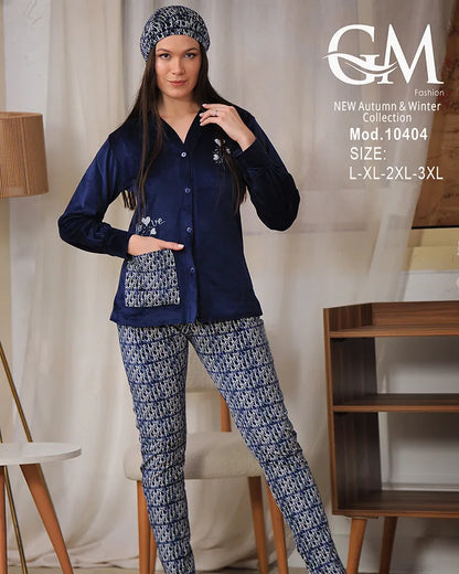 طقم بيجامة شتوي نسائية GM Fashion | موديل 10404 بتصميم جاكيت