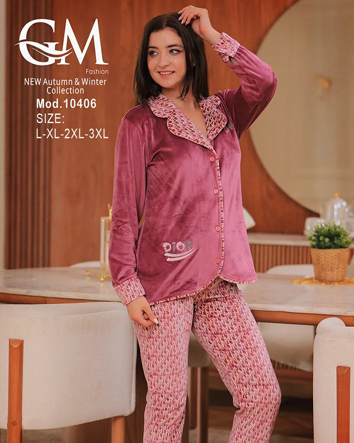 طقم بيجامة شتوي قطيفة ناعمة بألوان عصرية – موديل 10406 من GM Fashion