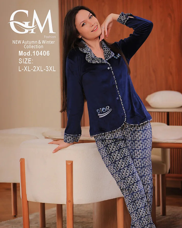 طقم بيجامة شتوي قطيفة ناعمة بألوان عصرية – موديل 10406 من GM Fashion