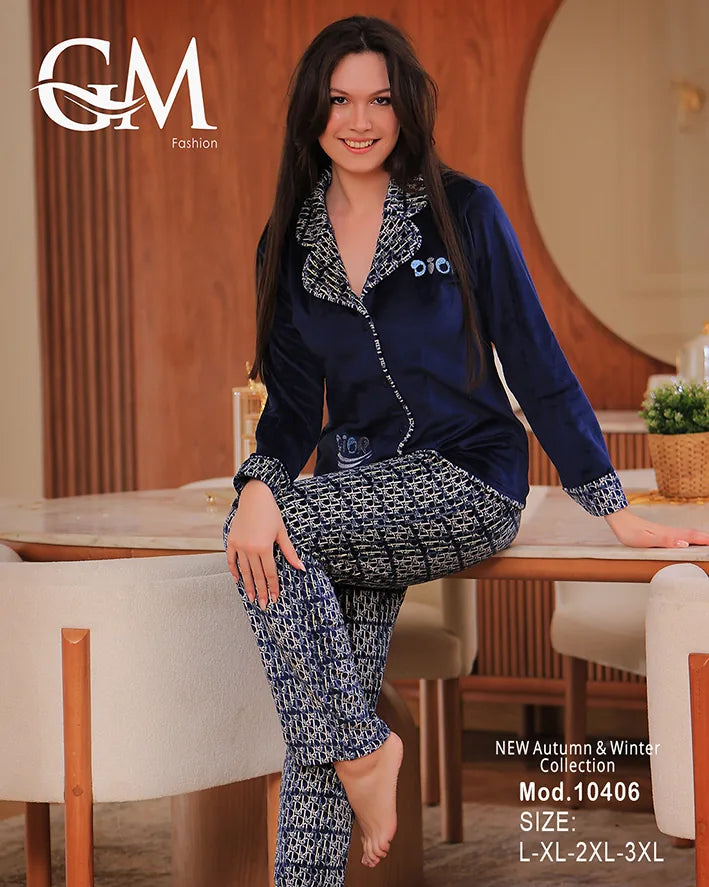 طقم بيجامة شتوي قطيفة ناعمة بألوان عصرية – موديل 10406 من GM Fashion
