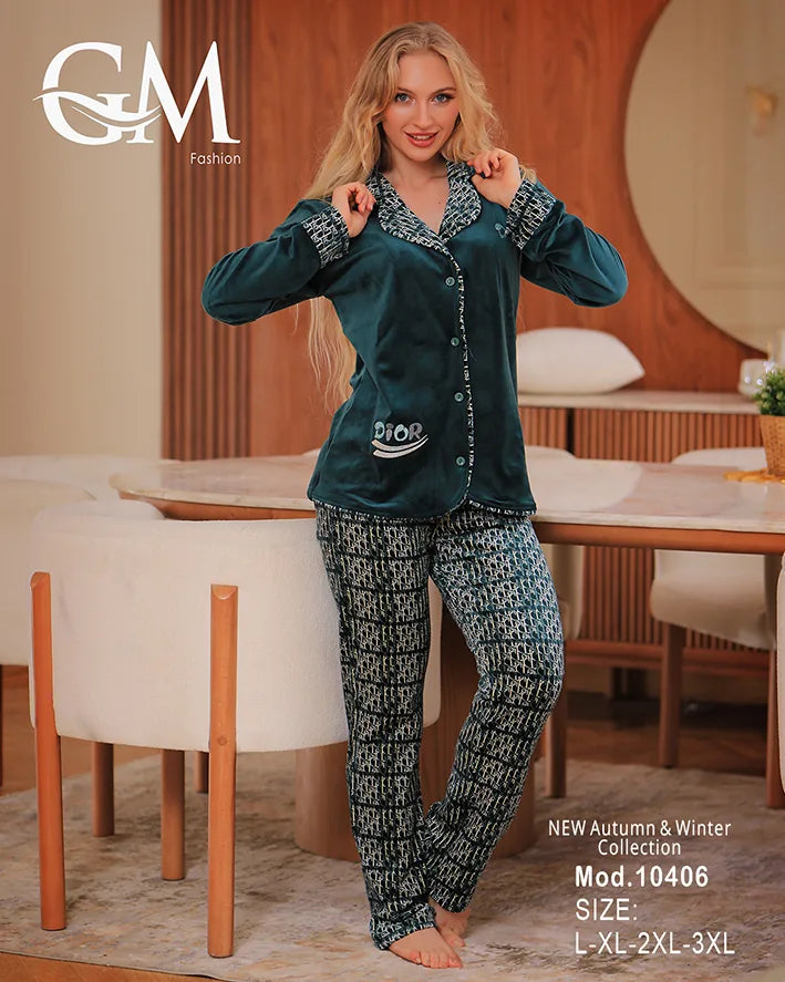 طقم بيجامة شتوي قطيفة ناعمة بألوان عصرية – موديل 10406 من GM Fashion