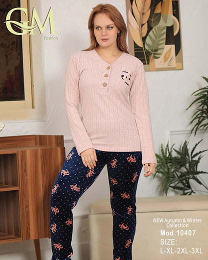 طقم هوم وير شتوي حريمي قطعتين بخامة دافئة | موديل 10407 | GM Fashion