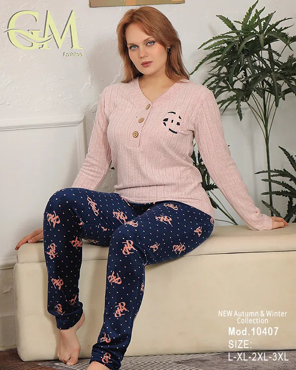 طقم هوم وير شتوي حريمي قطعتين بخامة دافئة | موديل 10407 | GM Fashion
