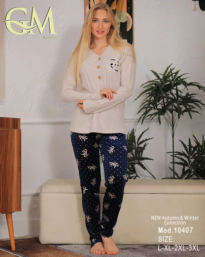 طقم هوم وير شتوي حريمي قطعتين بخامة دافئة | موديل 10407 | GM Fashion