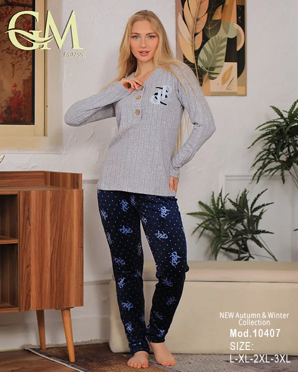 طقم هوم وير شتوي حريمي قطعتين بخامة دافئة | موديل 10407 | GM Fashion