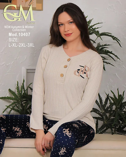 طقم هوم وير شتوي حريمي قطعتين بخامة دافئة | موديل 10407 | GM Fashion