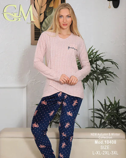 بيجامة شتوية حريمي قطيفة ناعمة بألوان هادئة – GM Fashion – موديل 10408