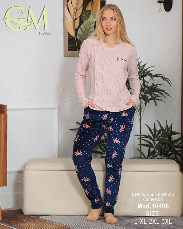 بيجامة شتوية حريمي قطيفة ناعمة بألوان هادئة – GM Fashion – موديل 10408