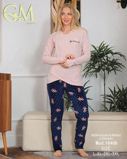 بيجامة شتوية حريمي قطيفة ناعمة بألوان هادئة – GM Fashion – موديل 10408