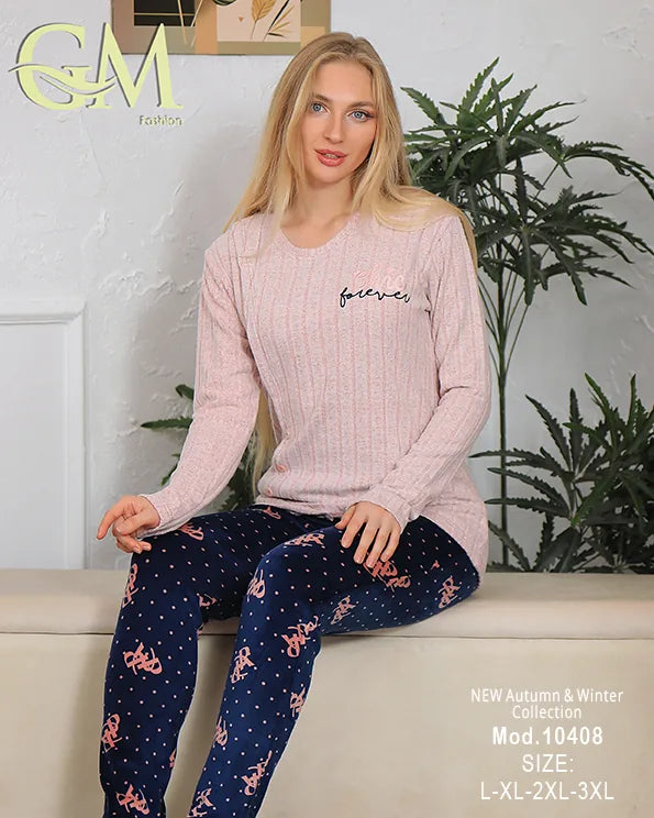بيجامة شتوية حريمي قطيفة ناعمة بألوان هادئة – GM Fashion – موديل 10408