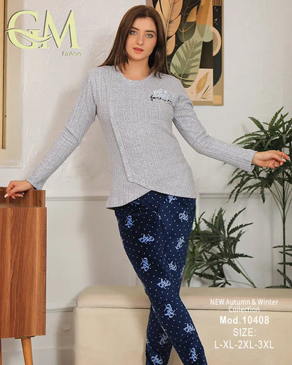 بيجامة شتوية حريمي قطيفة ناعمة بألوان هادئة – GM Fashion – موديل 10408