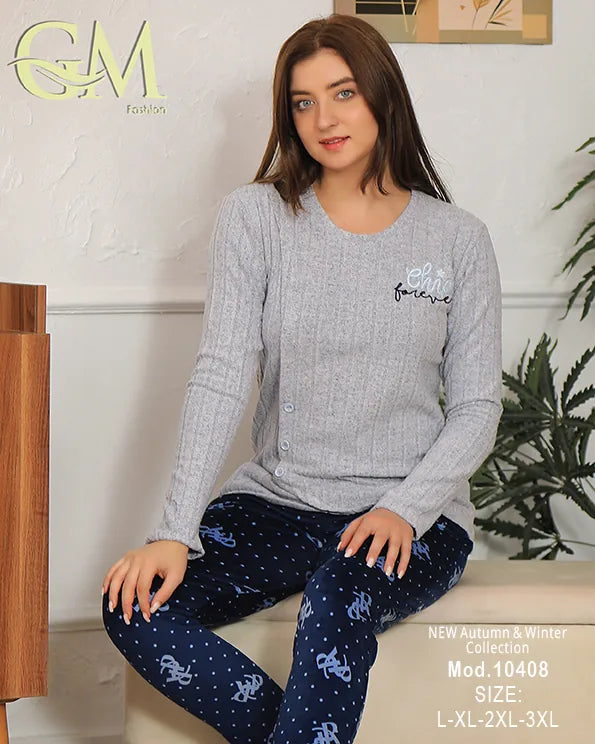 بيجامة شتوية حريمي قطيفة ناعمة بألوان هادئة – GM Fashion – موديل 10408