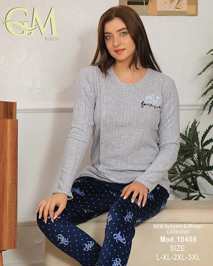 بيجامة شتوية حريمي قطيفة ناعمة بألوان هادئة – GM Fashion – موديل 10408