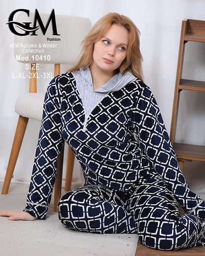 بيجامة شتوي حريمي قطيفة ناعمة مع جاكت دافئ – GM Fashion موديل 10410