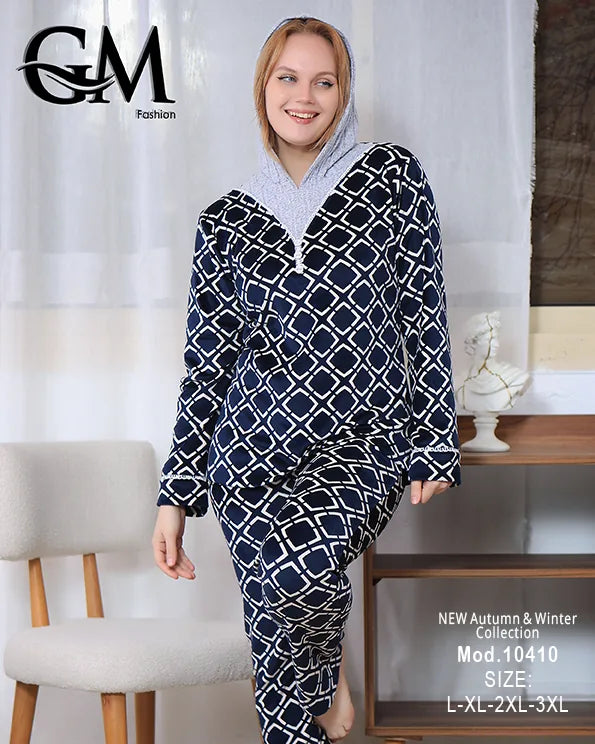 بيجامة شتوي حريمي قطيفة ناعمة مع جاكت دافئ – GM Fashion موديل 10410