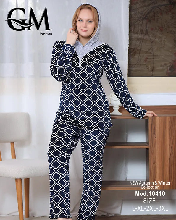 بيجامة شتوي حريمي قطيفة ناعمة مع جاكت دافئ – GM Fashion موديل 10410