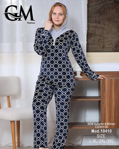 بيجامة شتوي حريمي قطيفة ناعمة مع جاكت دافئ – GM Fashion موديل 10410
