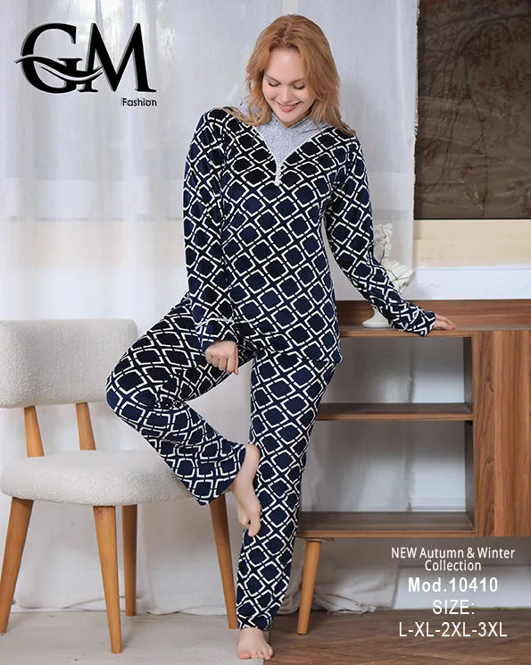 بيجامة شتوي حريمي قطيفة ناعمة مع جاكت دافئ – GM Fashion موديل 10410