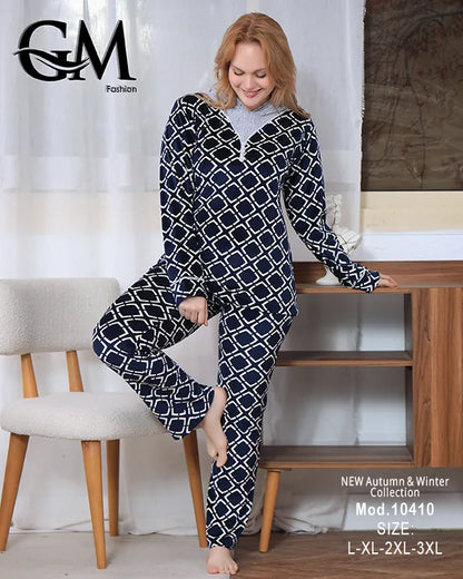 بيجامة شتوي حريمي قطيفة ناعمة مع جاكت دافئ – GM Fashion موديل 10410