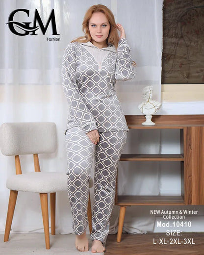 بيجامة شتوي حريمي قطيفة ناعمة مع جاكت دافئ – GM Fashion موديل 10410