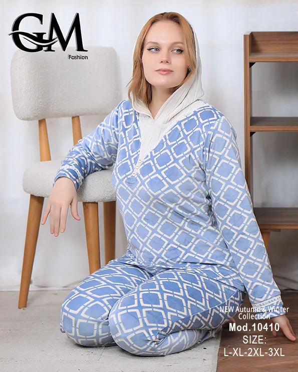 بيجامة شتوي حريمي قطيفة ناعمة مع جاكت دافئ – GM Fashion موديل 10410