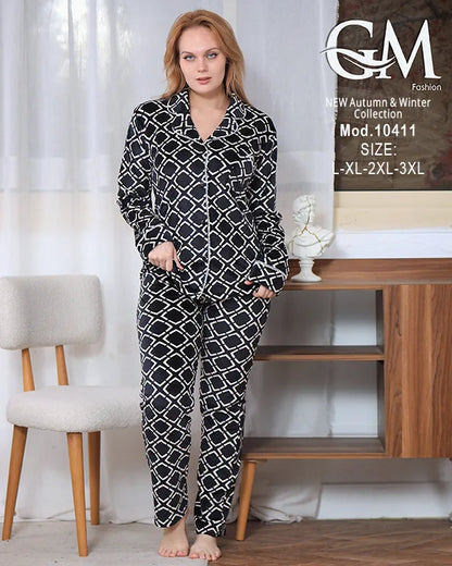 بيجامة شتوي حريمي قطيفة فاخرة بتصميم أنيق – GM Fashion موديل 10411