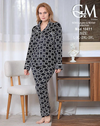 بيجامة شتوي حريمي قطيفة فاخرة بتصميم أنيق – GM Fashion موديل 10411