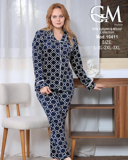 بيجامة شتوي حريمي قطيفة فاخرة بتصميم أنيق – GM Fashion موديل 10411