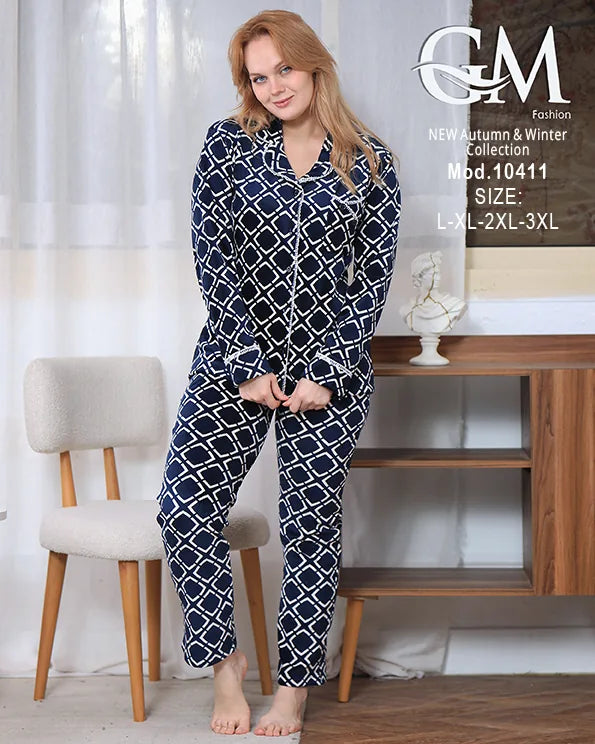 بيجامة شتوي حريمي قطيفة فاخرة بتصميم أنيق – GM Fashion موديل 10411
