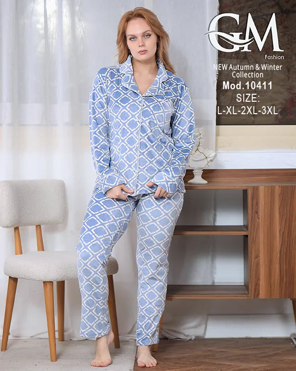 بيجامة شتوي حريمي قطيفة فاخرة بتصميم أنيق – GM Fashion موديل 10411