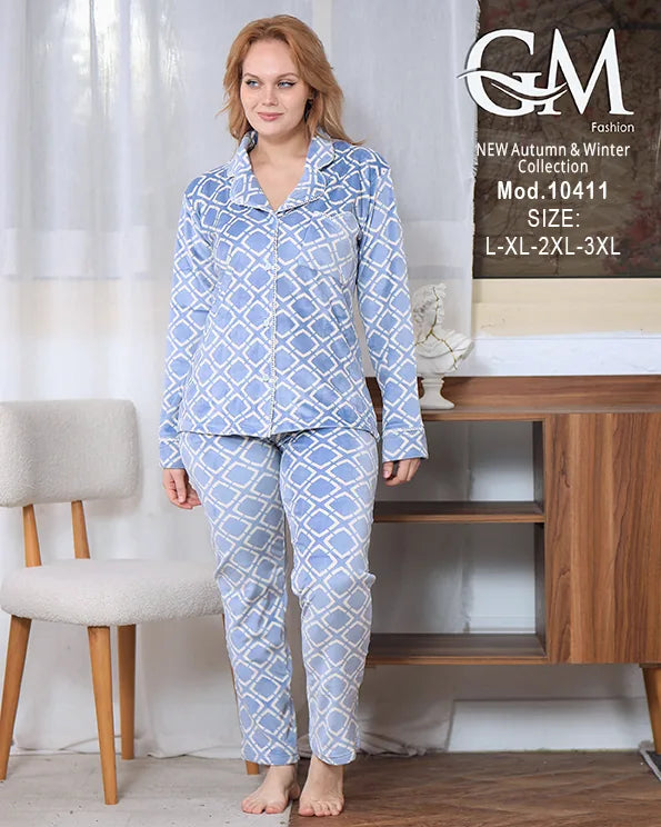 بيجامة شتوي حريمي قطيفة فاخرة بتصميم أنيق – GM Fashion موديل 10411