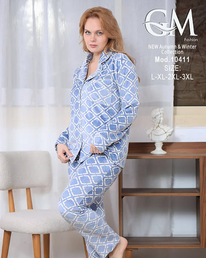 بيجامة شتوي حريمي قطيفة فاخرة بتصميم أنيق – GM Fashion موديل 10411