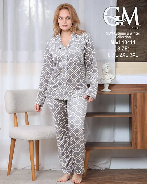 بيجامة شتوي حريمي قطيفة فاخرة بتصميم أنيق – GM Fashion موديل 10411
