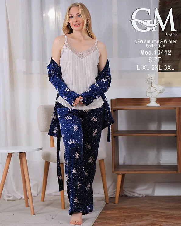 بيجامة شتوي حريمي قطيفة فاخرة بطبعة نجوم – GM Fashion موديل 10412