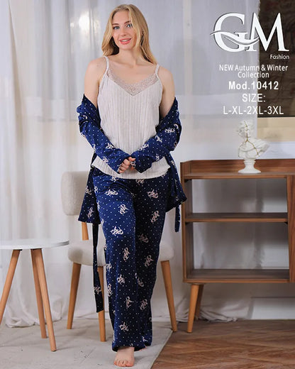 بيجامة شتوي حريمي قطيفة فاخرة بطبعة نجوم – GM Fashion موديل 10412