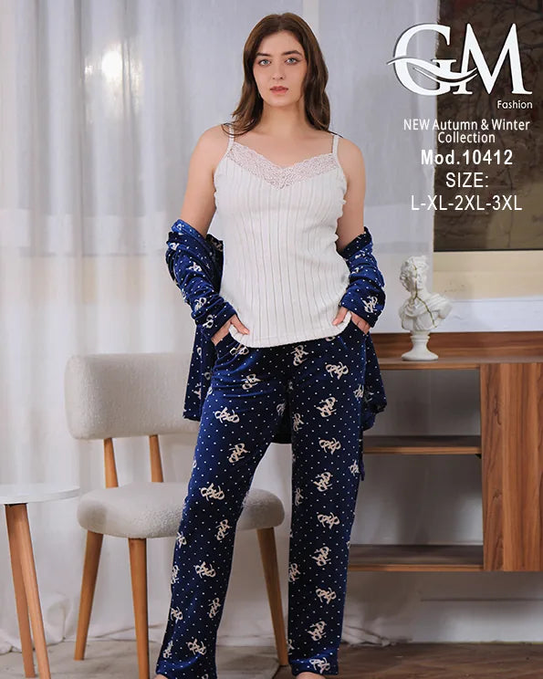 بيجامة شتوي حريمي قطيفة فاخرة بطبعة نجوم – GM Fashion موديل 10412