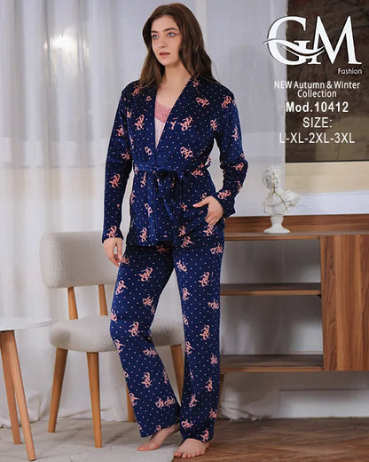 بيجامة شتوي حريمي قطيفة فاخرة بطبعة نجوم – GM Fashion موديل 10412